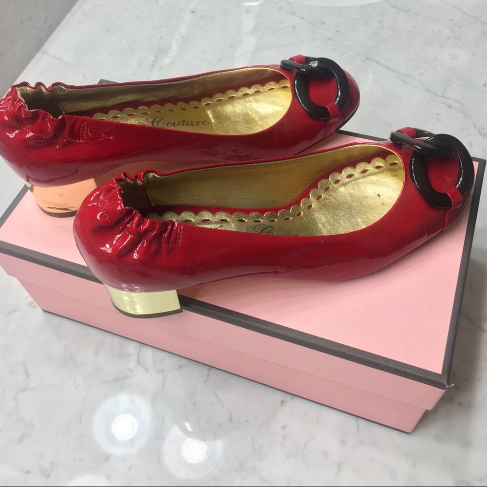Red patent Juicy Couture dress shoes.